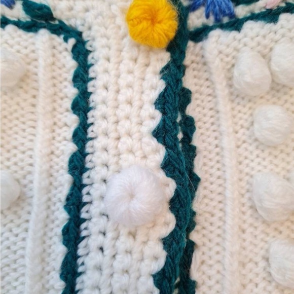 Doen-like Vintage 50’s Bavarian Cardigan with 3D Pompoms and Floral Embroidery L - Picture 7 of 7